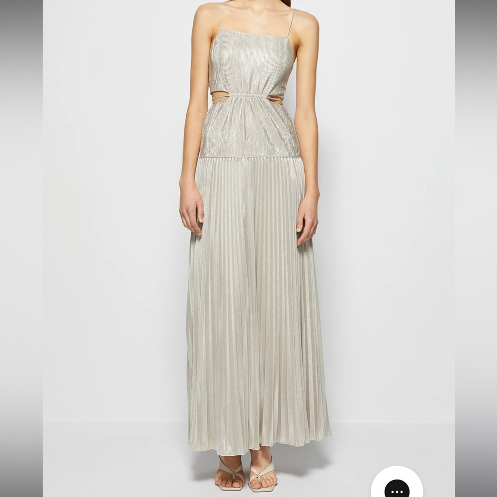 Jonathan Simkhai Daisy Plisse Lame Elegant Silver Maxi Dress 0
